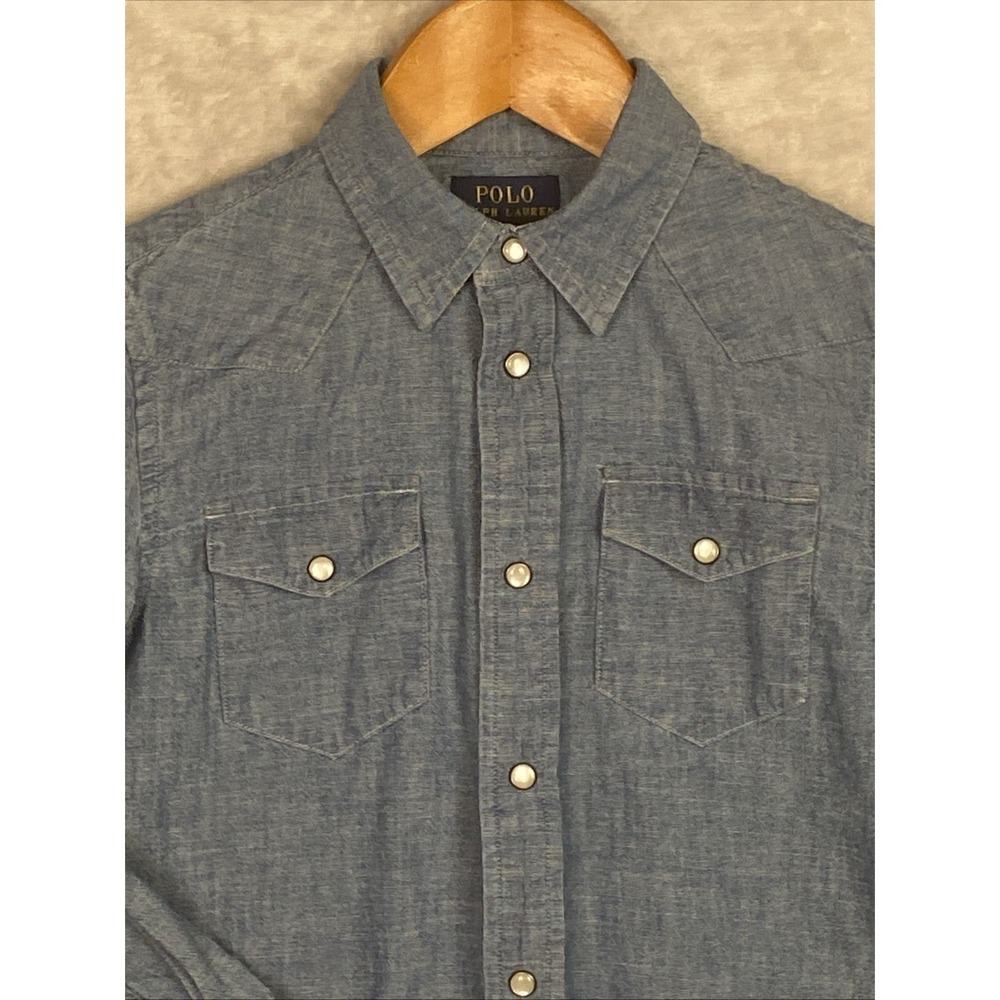 Polo Ralph Lauren Boys Chambray Pearl Snap Shirt 6 Button-up Denim Western Cowbo